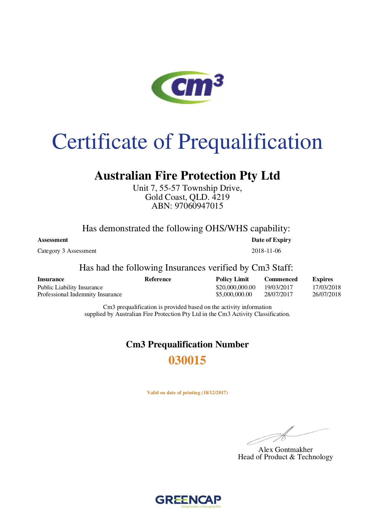 CM3 certificate